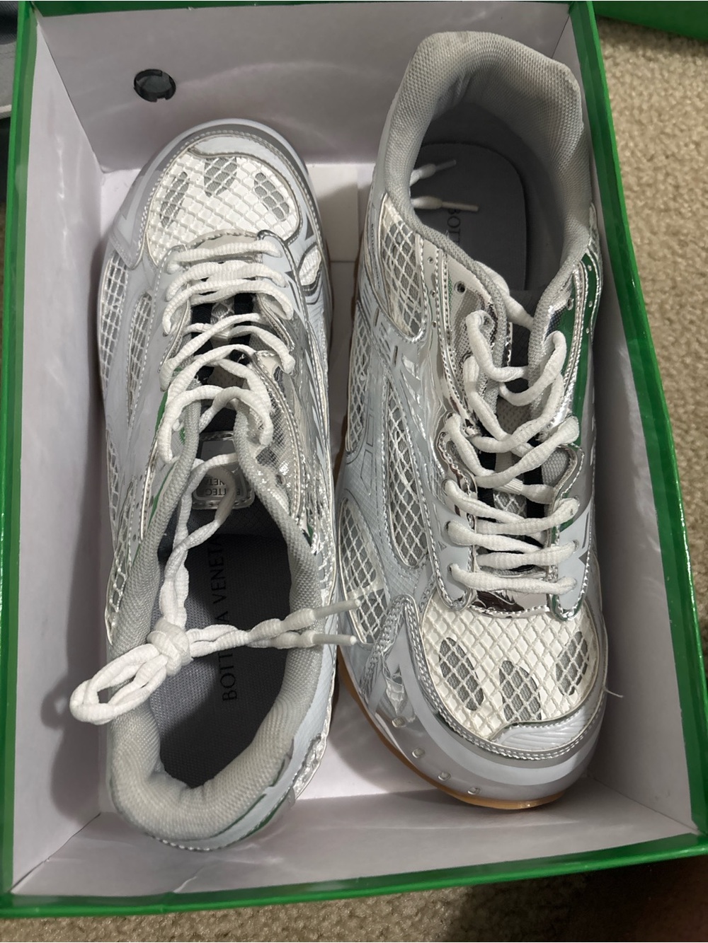 White Metallic Mesh men Sneakers